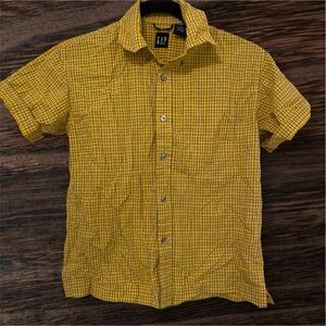 Vintage GAP Men's Yellow Checkered Button-Down Shirt. Size small.